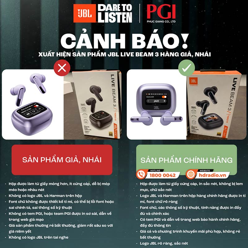 phân biệt tai nghe jbl livebeam 3 thật giả