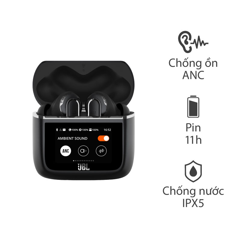 Tai nghe JBL Tour Pro 3 (Không Dây, Chống Ồn, Bluetooth 5.3, Pin 44 Giờ, Màn hình cảm ứng)