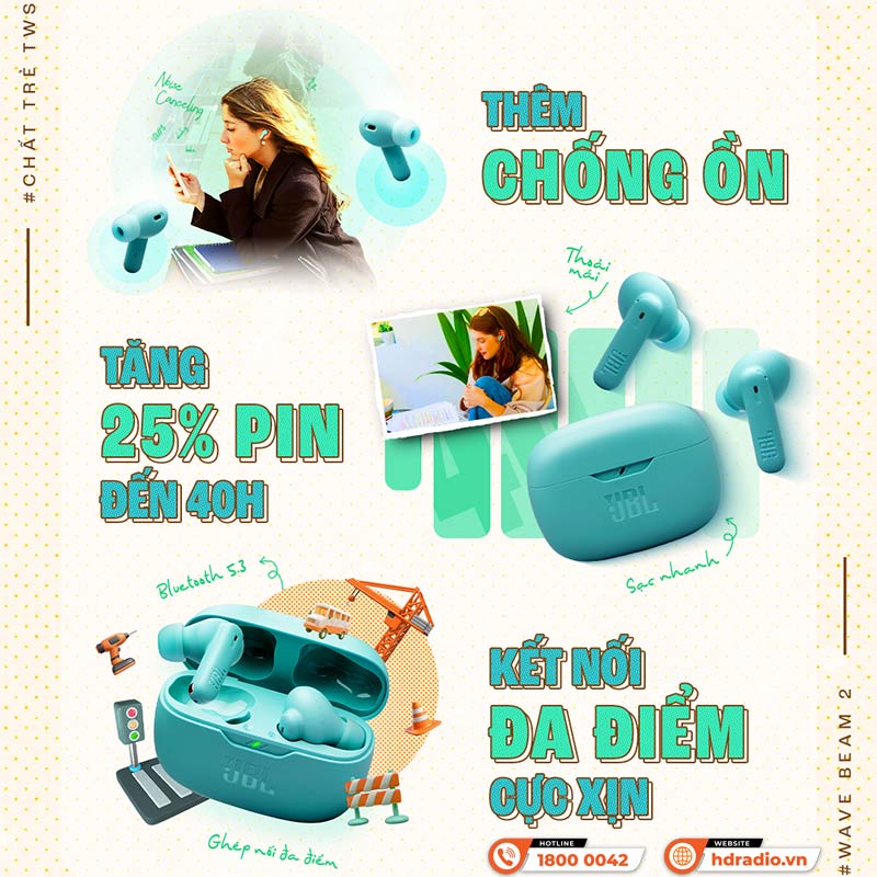 Tai nghe JBL Wave Beam 2, Pin 40h, JBL Pure Bass, Chống ồn chủ động ANC, IP54, Bluetooth 5.3, APP JBL Headphones-14