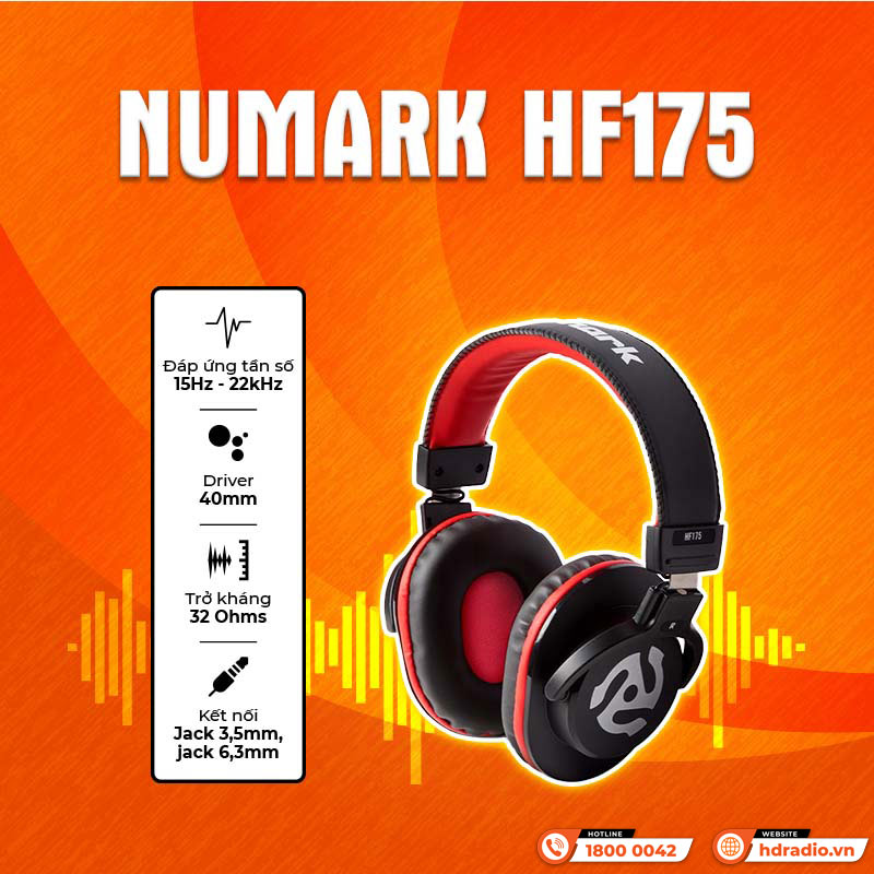 Tính năng Tai nghe DJ Numark HF175 Tính năng Tai nghe DJ Numark HF175