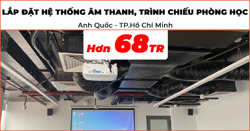 Hoàn thiện Hệ thống âm thanh, trình chiếu phòng học trị giá hơn 68 triệu đồng cho anh Quốc ở Quận Tân Bình, Hồ Chí Minh (BenQ MS560, màn chiếu Apollo, JBL Control 1 Pro, Kiwi PD8000)