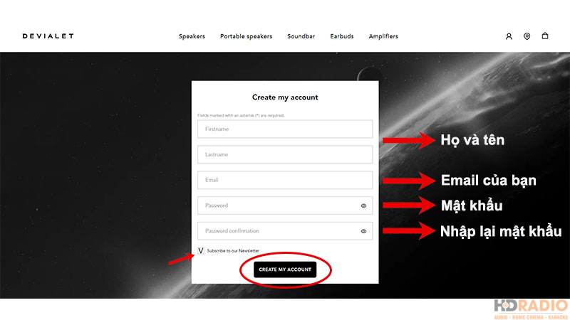 tạo tài khoản Devialet