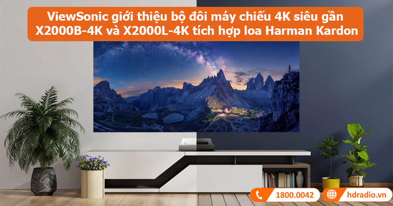 ViewSonic giới thiệu bộ máy chiếu 4K siêu gần X2000B-4K (màu đen) và X2000L-4K (màu trắng) tích hợp loa Harman Kardon
