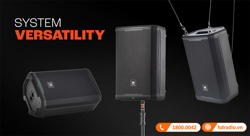 dòng JBL PRX900 có thể đặt trên kệ hoặc treo dây