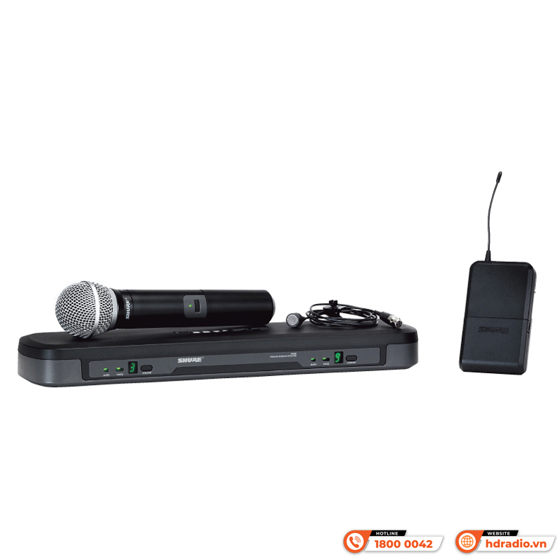 Bộ thu và phát kèm micro không dây cầm tay và cài áo Shure PG1288/PG185