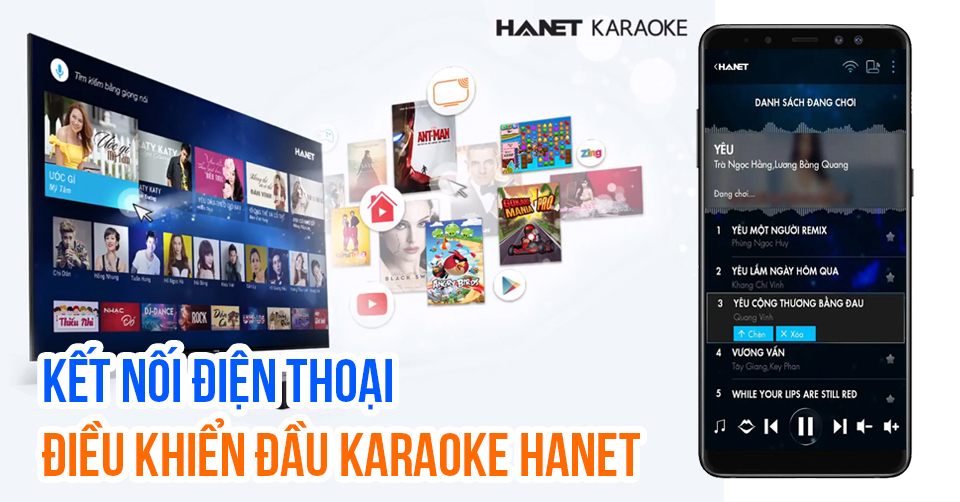 Kết nối điện thoại điều khiển đầu karaoke Hanet