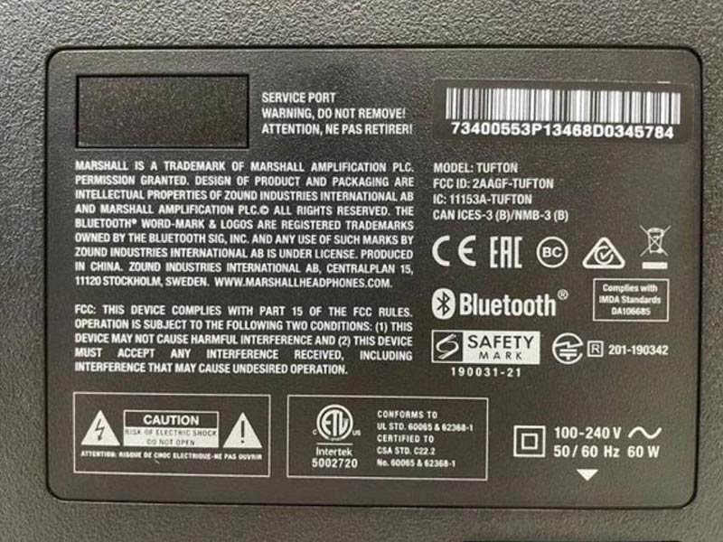 Loa Marshall Tufton fake có chữ màu trắng và nhòe