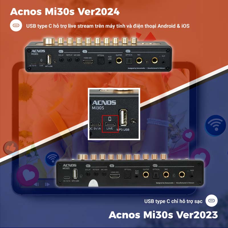 So sánh Micro kèm vang Acnos Mi30s và Micro kèm vang Acnos Mi30s Ver2024